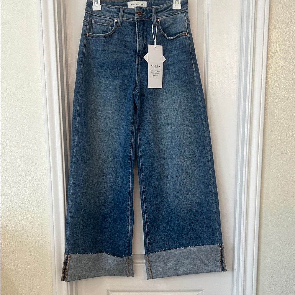 NWT Risen Flare Wide-Leg Jeans with Vintage Wash